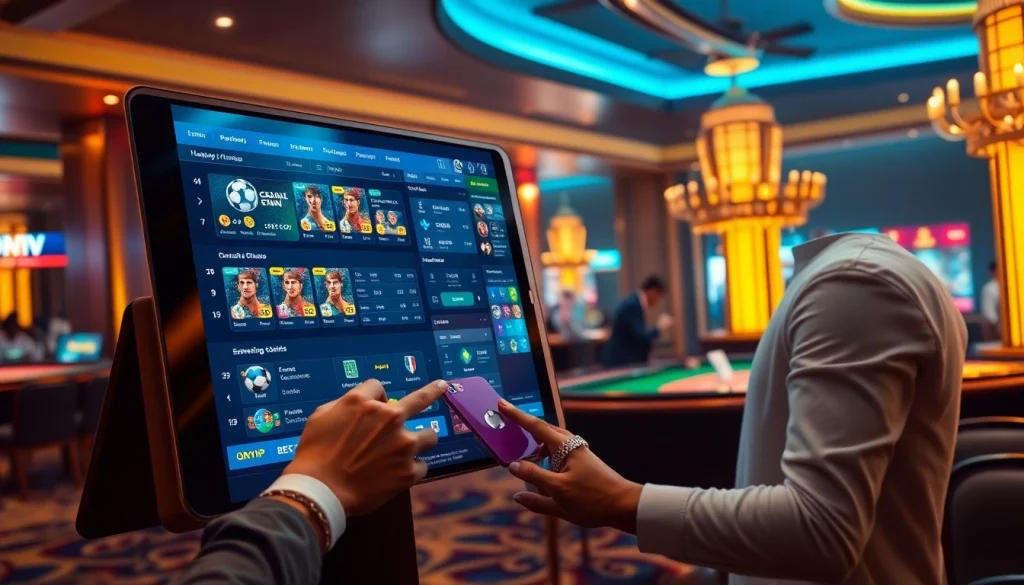 Engaging visual of OKVIPWIN.LIVE digital betting platform with dynamic odds display and a confident player.