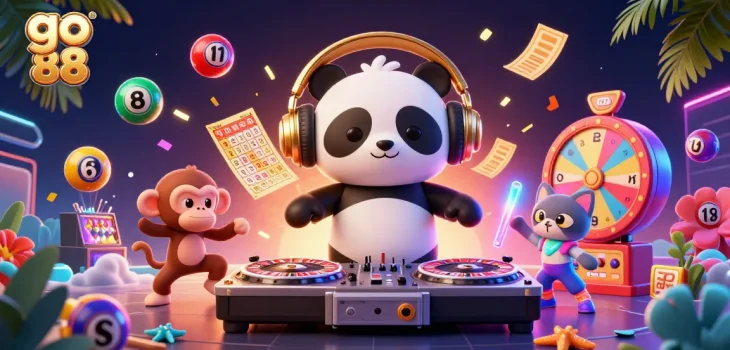Experience the excitement of go 88 with vibrant characters in a colorful gambling world.